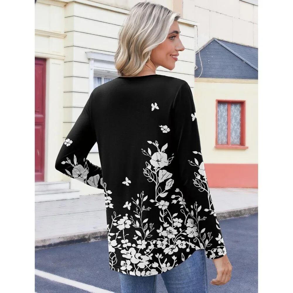 Women's Long Sleeve V Neck Top Casual Blouse for Fall Winter Work - Picture 5 of 5